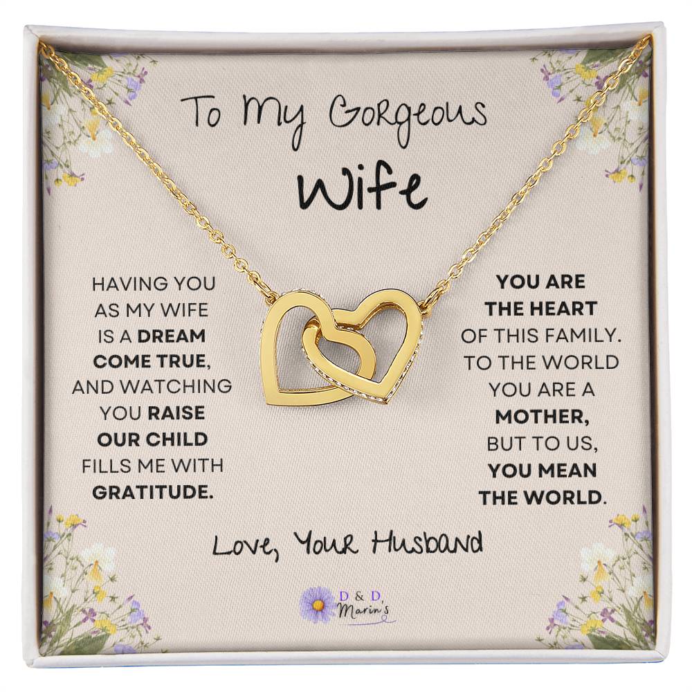 To My Gorgeous Wife Interlocking Hearts Necklace (One Child)