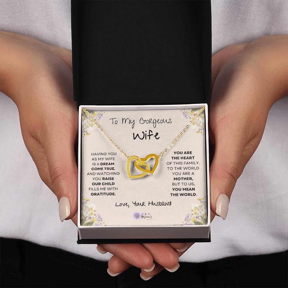 To My Gorgeous Wife Interlocking Hearts Necklace (One Child)
