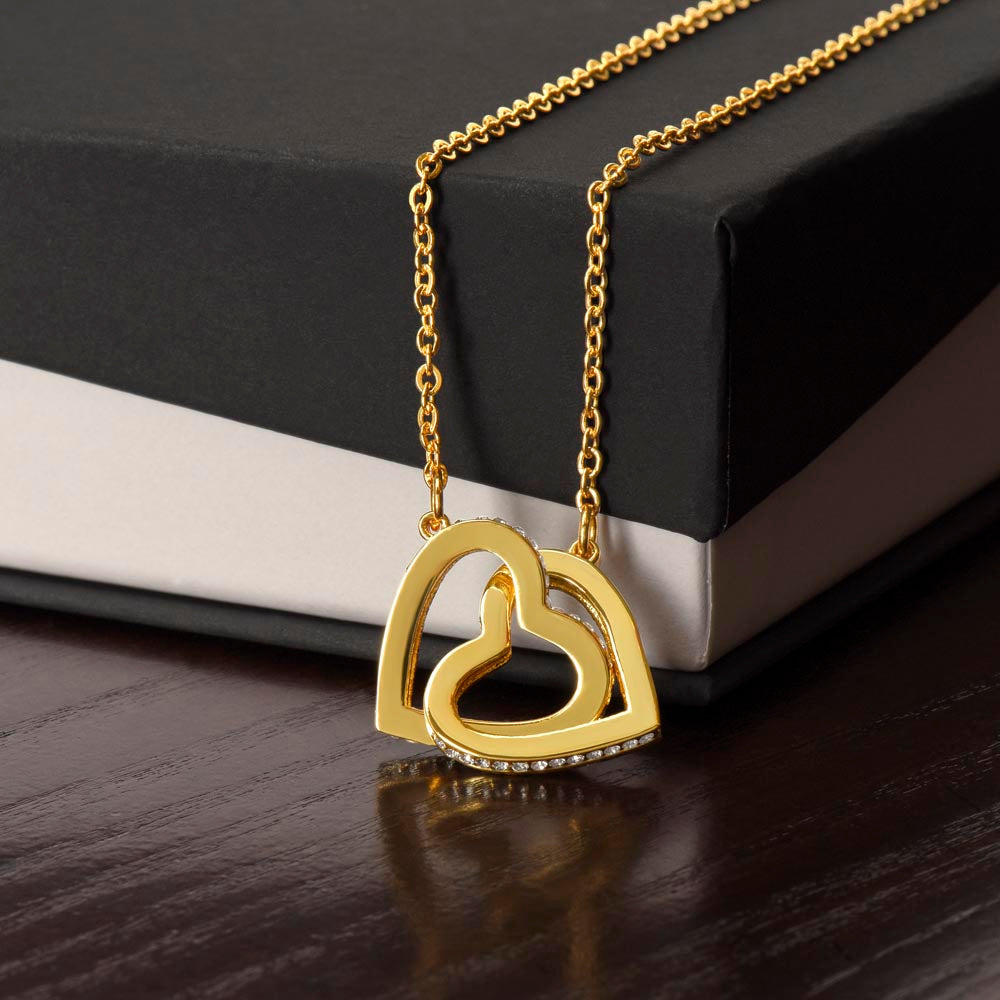 To My Gorgeous Wife Interlocking Hearts Necklace (Yellow & White Gold Variants) Choose Standard Black Box or Mahogany Box with LED Light
