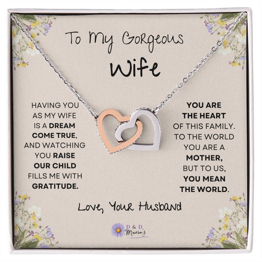 To My Gorgeous Wife Interlocking Hearts Necklace (One Child)