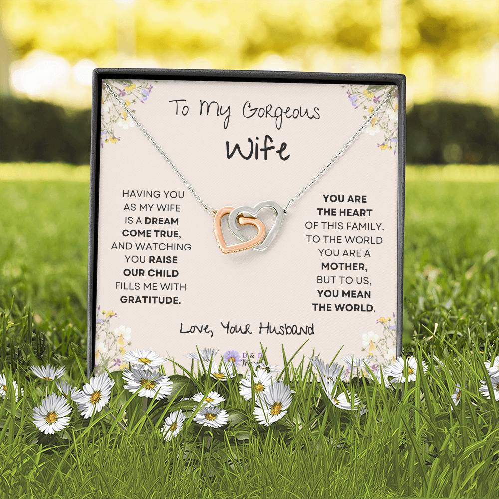 To My Gorgeous Wife Interlocking Hearts Necklace (One Child)