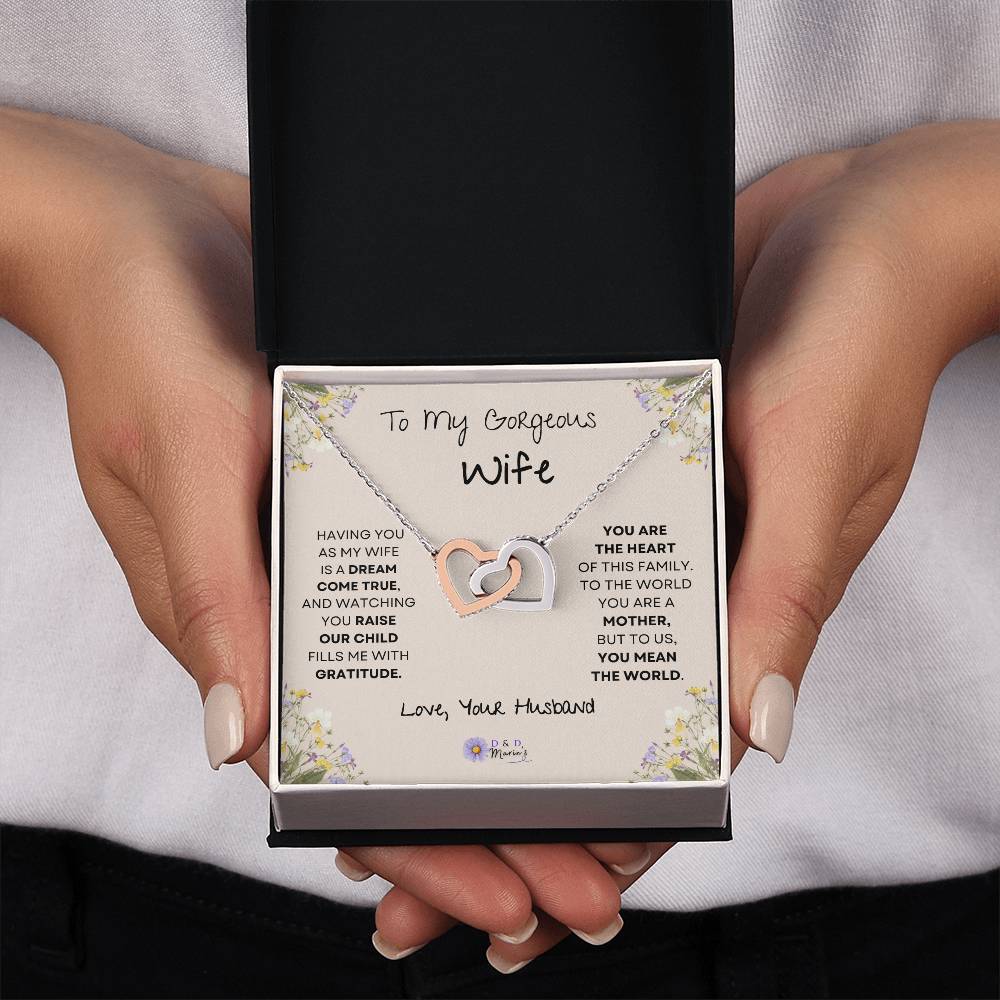 To My Gorgeous Wife Interlocking Hearts Necklace (One Child)