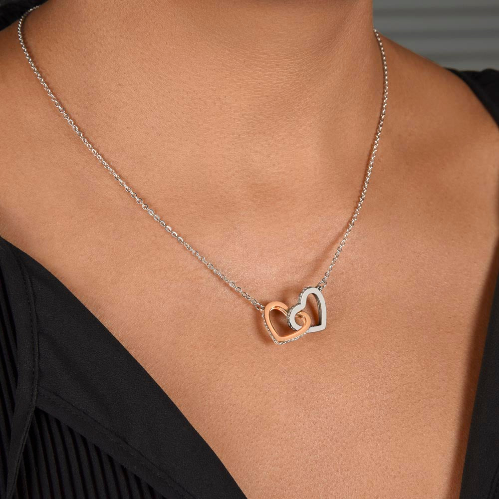 To My Gorgeous Wife Interlocking Hearts Necklace (Yellow & White Gold Variants) Choose Standard Black Box or Mahogany Box with LED Light