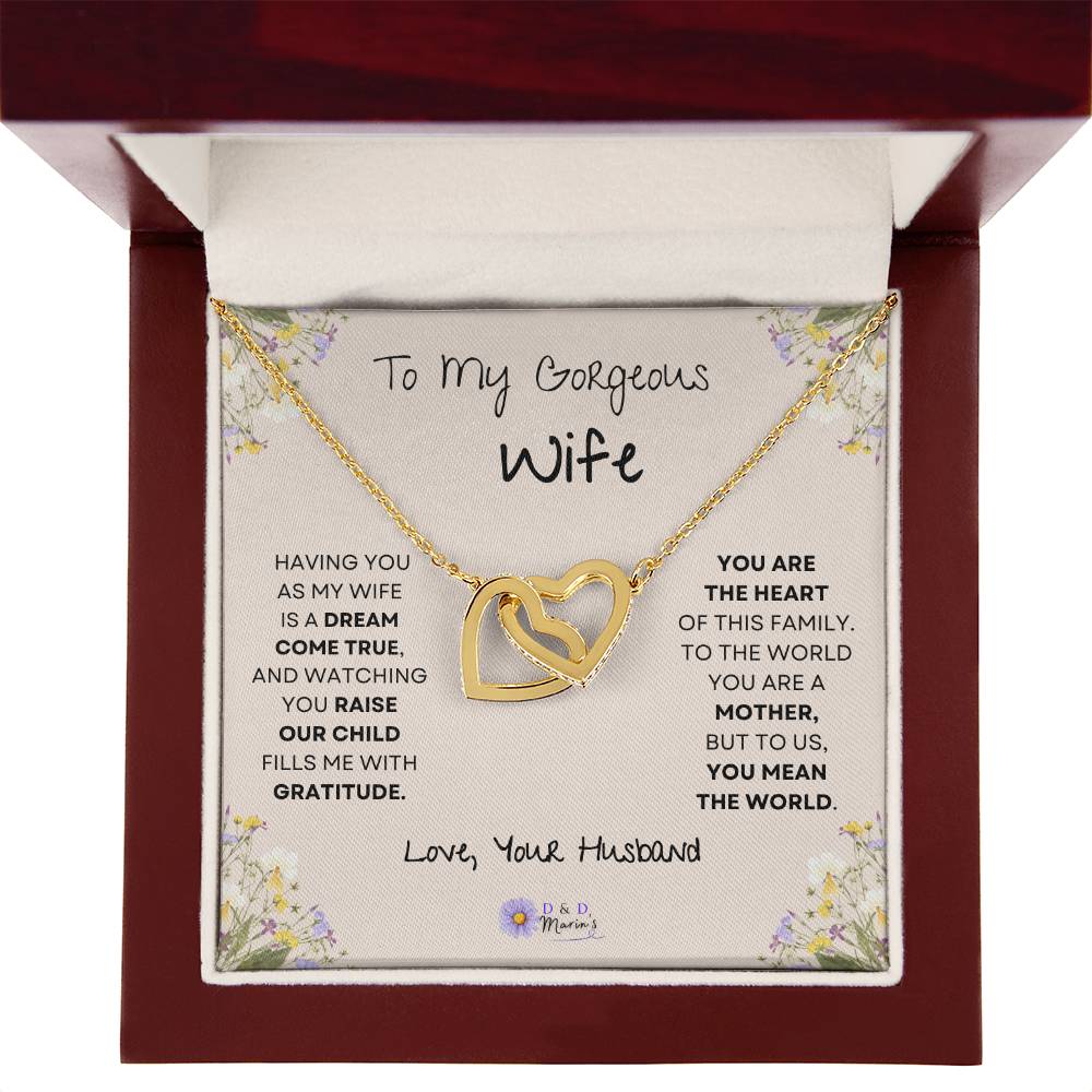 To My Gorgeous Wife Interlocking Hearts Necklace (One Child)
