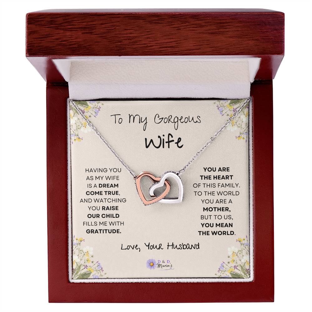 To My Gorgeous Wife Interlocking Hearts Necklace (One Child)