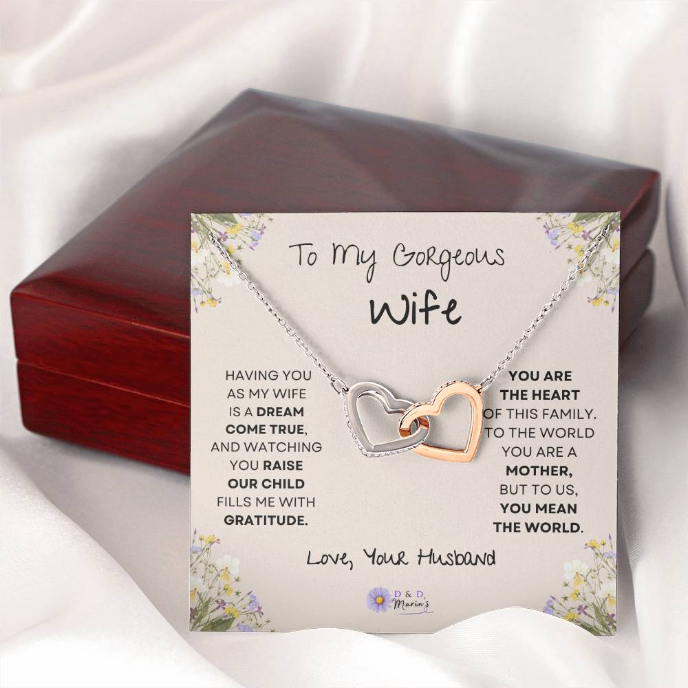 To My Gorgeous Wife Interlocking Hearts Necklace (One Child)