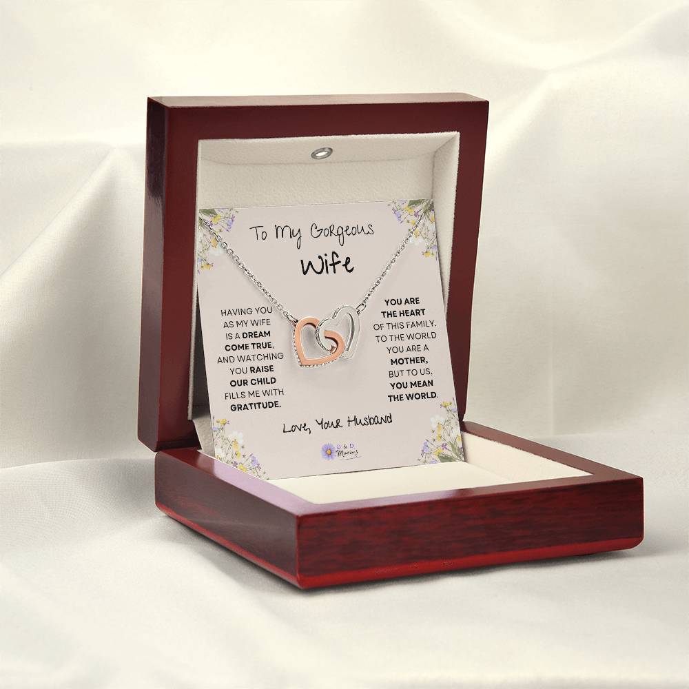 To My Gorgeous Wife Interlocking Hearts Necklace (One Child)