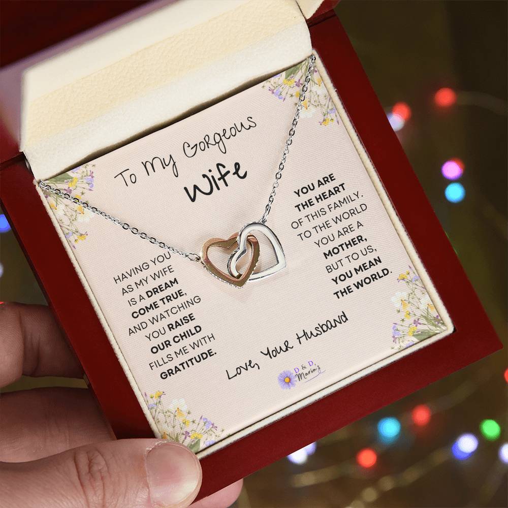To My Gorgeous Wife Interlocking Hearts Necklace (One Child)