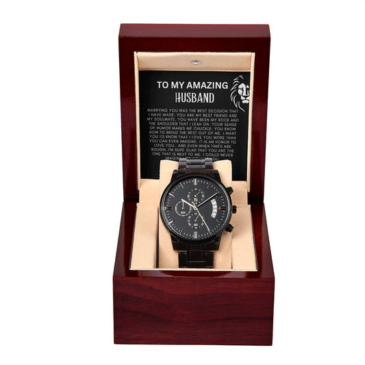 To My Amazing Husband Black Chronograph Watch + MC (NO ENGRAVING)