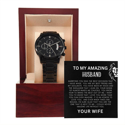 To My Amazing Husband Black Chronograph Watch + MC (NO ENGRAVING)