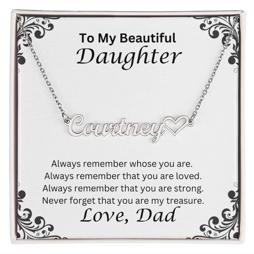 Daughter Name Necklace With Heart, Love Dad