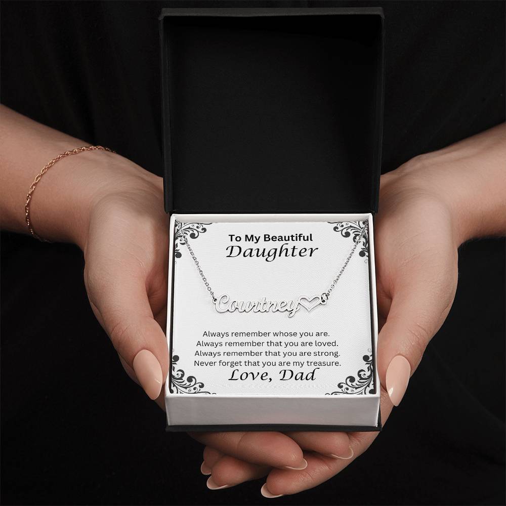 Daughter Name Necklace With Heart, Love Dad