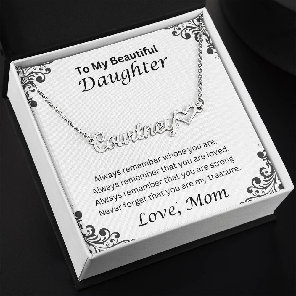 Daughter Name Necklace With Heart; Love, Mom