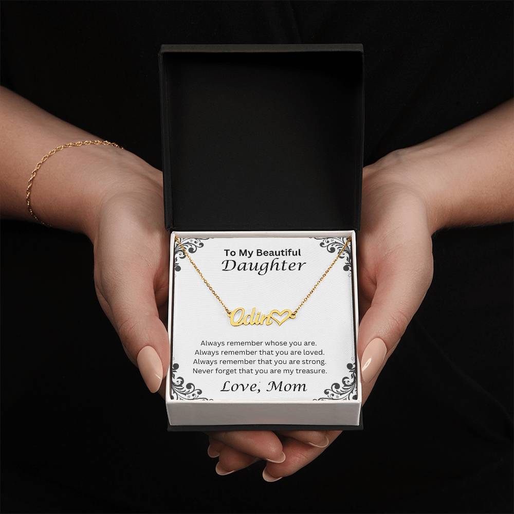Daughter Name Necklace With Heart; Love, Mom