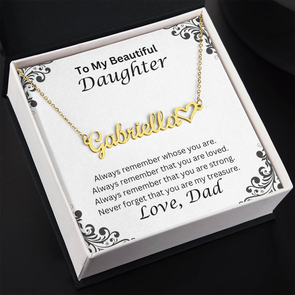 Daughter Name Necklace With Heart, Love Dad