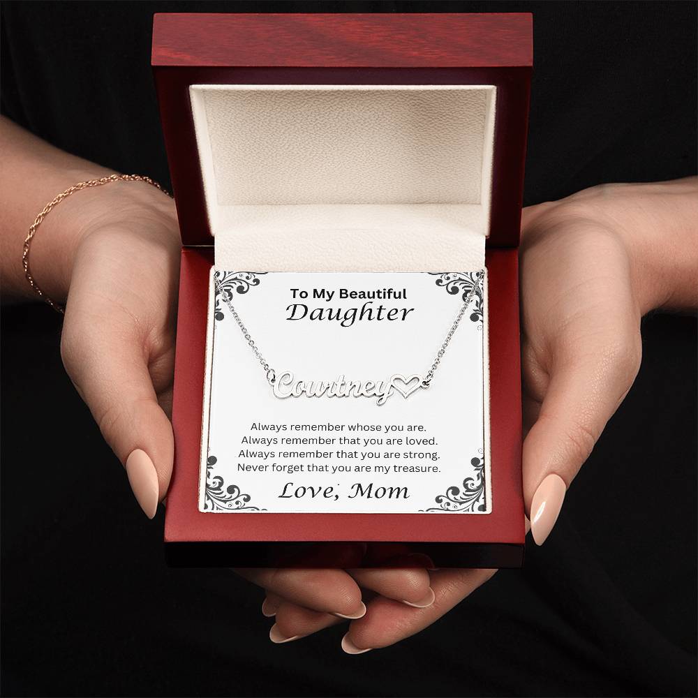 Daughter Name Necklace With Heart; Love, Mom