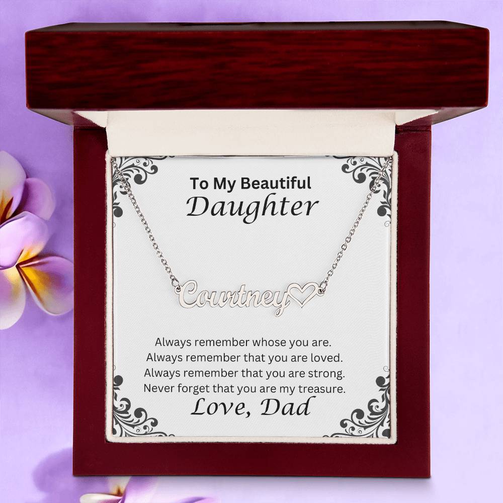 Daughter Name Necklace With Heart, Love Dad