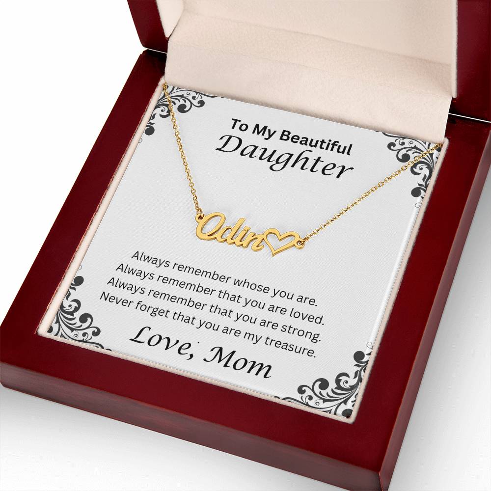 Daughter Name Necklace With Heart; Love, Mom