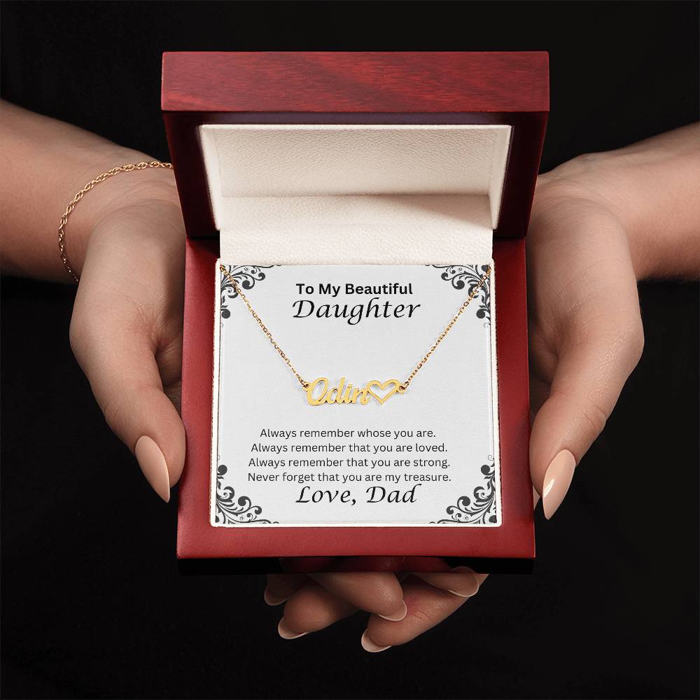 Daughter Name Necklace With Heart, Love Dad