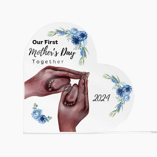 Our First Mother's Day Together  Baby Feet Heart Acrylic Plaque (Blue, B)