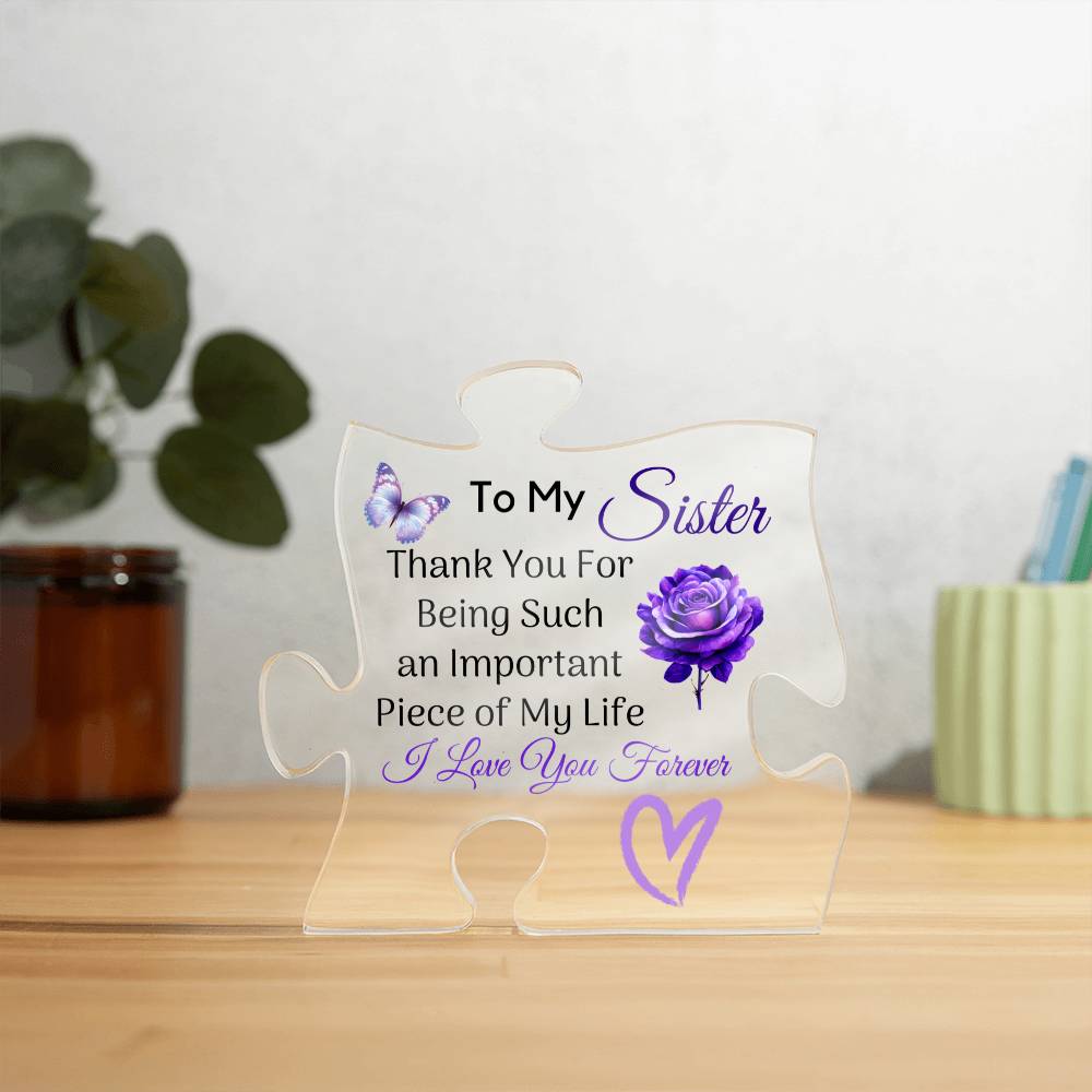 To My Sister Purple Rose Puzzle Acrylic Plaque