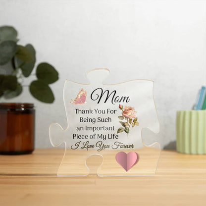 Mom Pink Rose Puzzle Acrylic Plaque