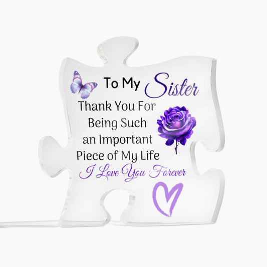 To My Sister Purple Rose Puzzle Acrylic Plaque