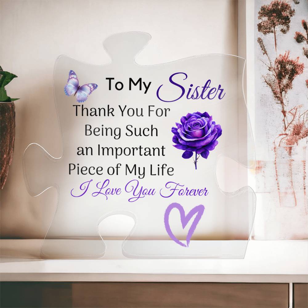 To My Sister Purple Rose Puzzle Acrylic Plaque