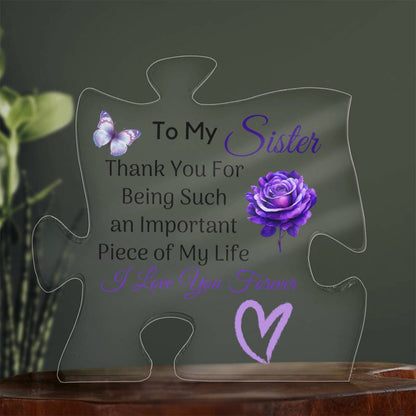 To My Sister Purple Rose Puzzle Acrylic Plaque