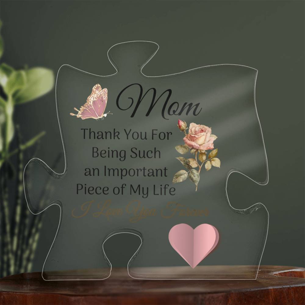 Mom Pink Rose Puzzle Acrylic Plaque