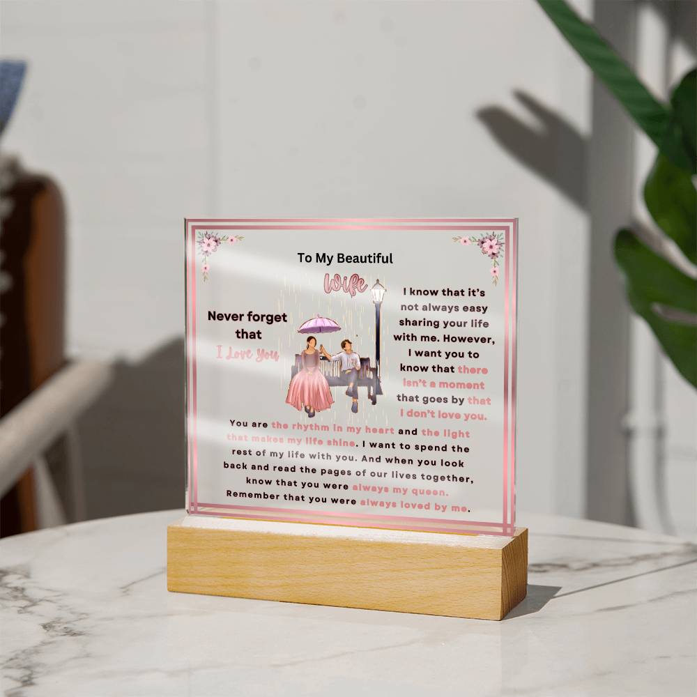 To My Beautiful Wife Square Acrylic Plaque (Choose With or Without LED)