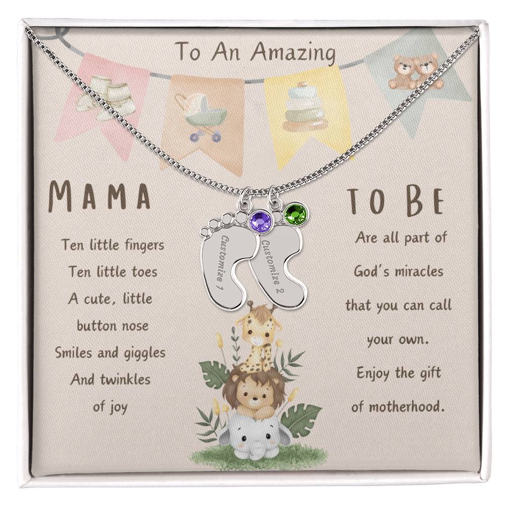 Mama To Be Engraved Baby Feet with Birthstones