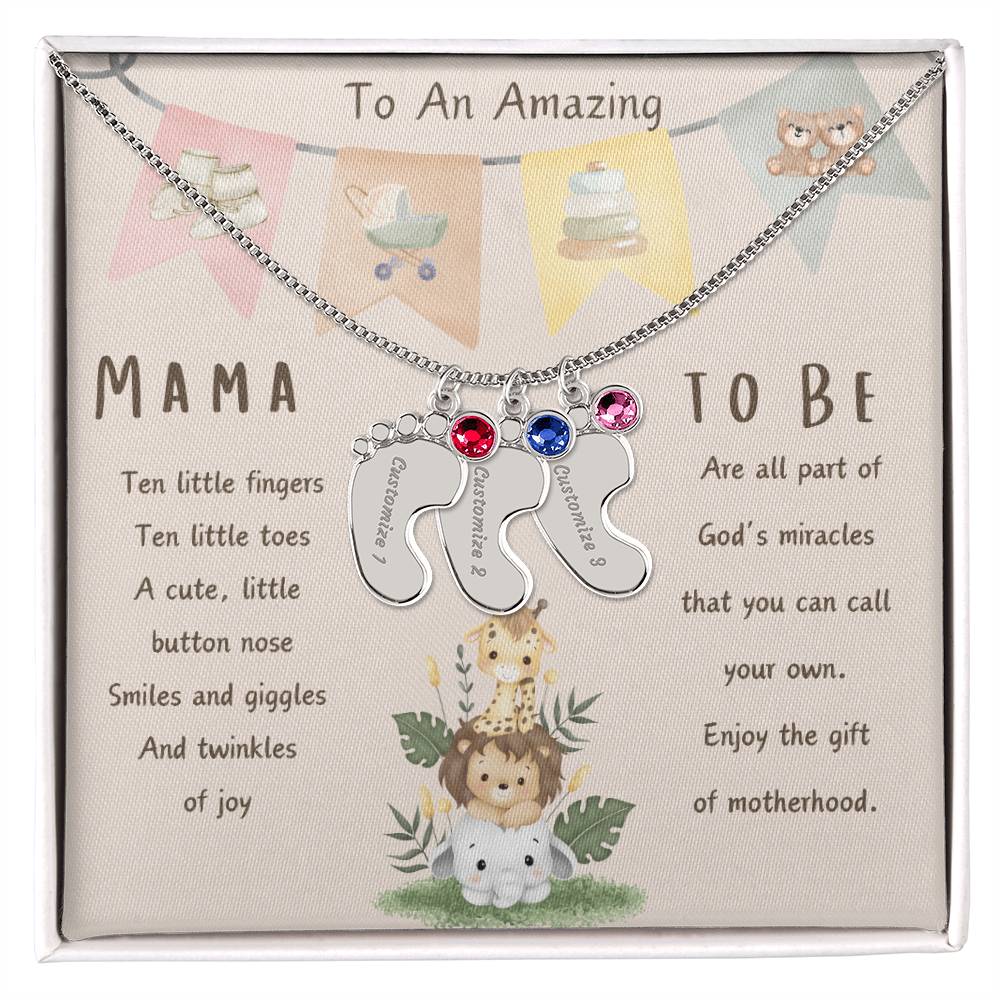Mama To Be Engraved Baby Feet with Birthstones