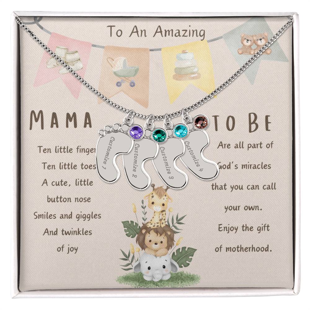 Mama To Be Engraved Baby Feet with Birthstones