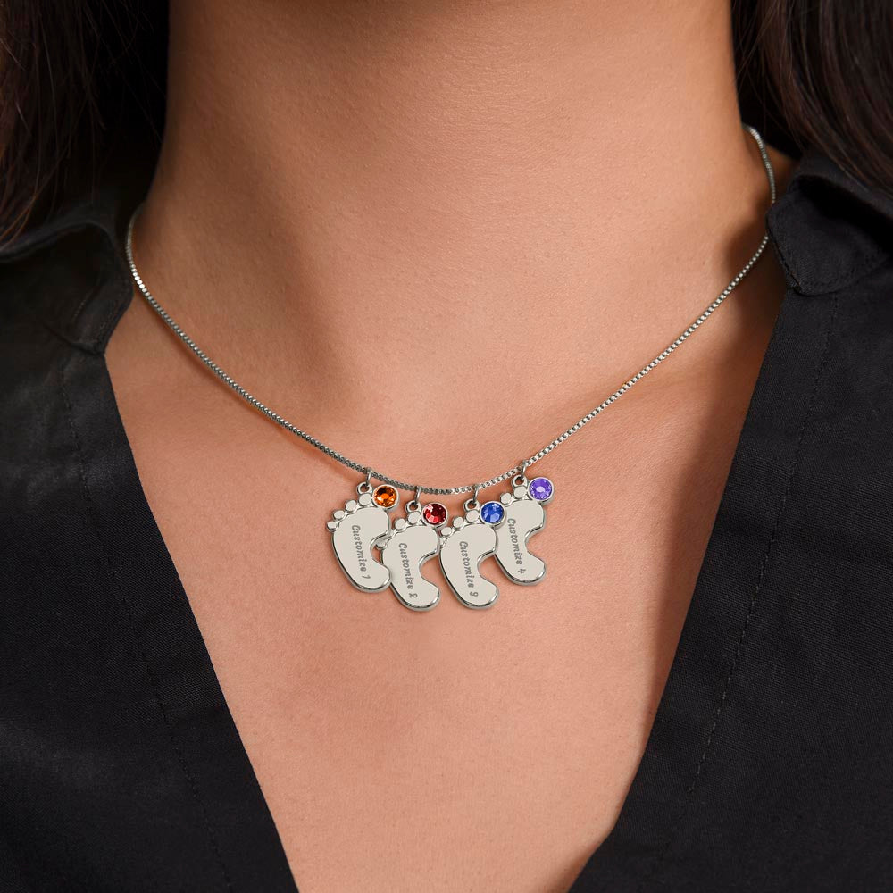 Mama To Be Engraved Baby Feet with Birthstones