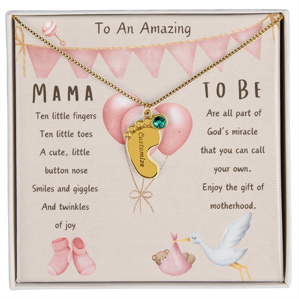 Mama To Be Engraved Baby Girl Feet with Birthstones