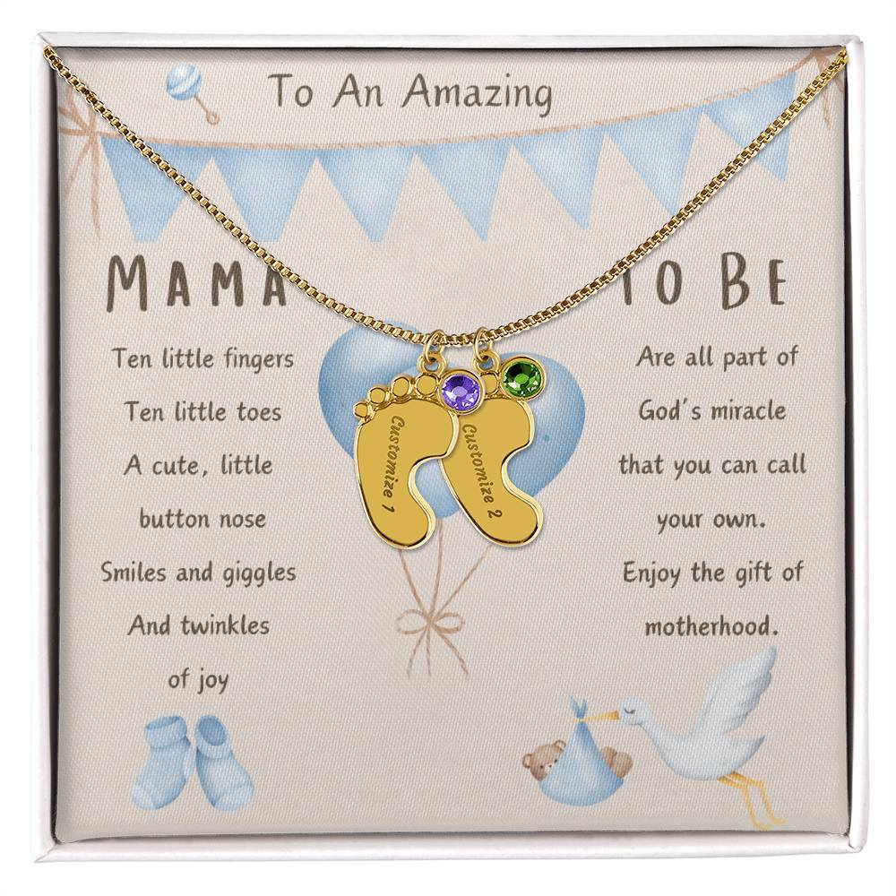 Mama To Be Engraved Baby Boy Feet with Birthstones