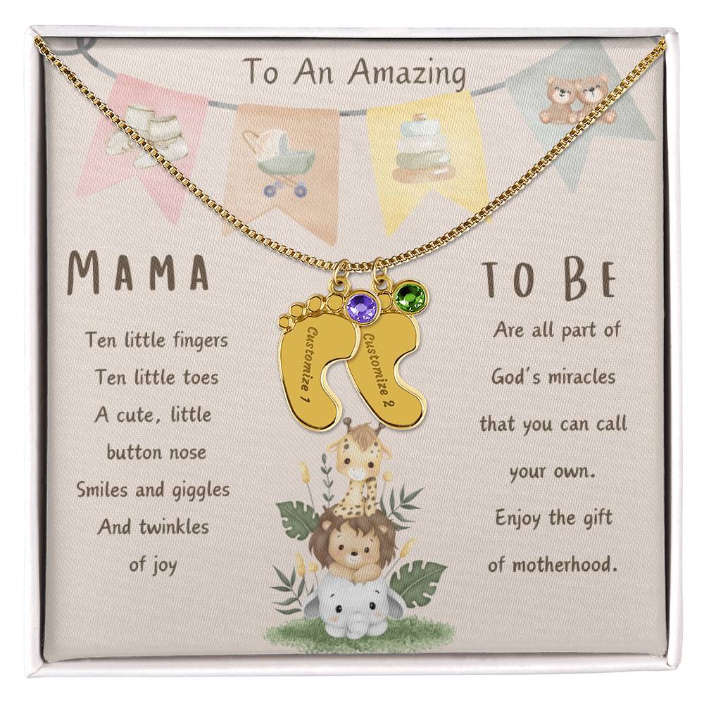 Mama To Be Engraved Baby Feet with Birthstones