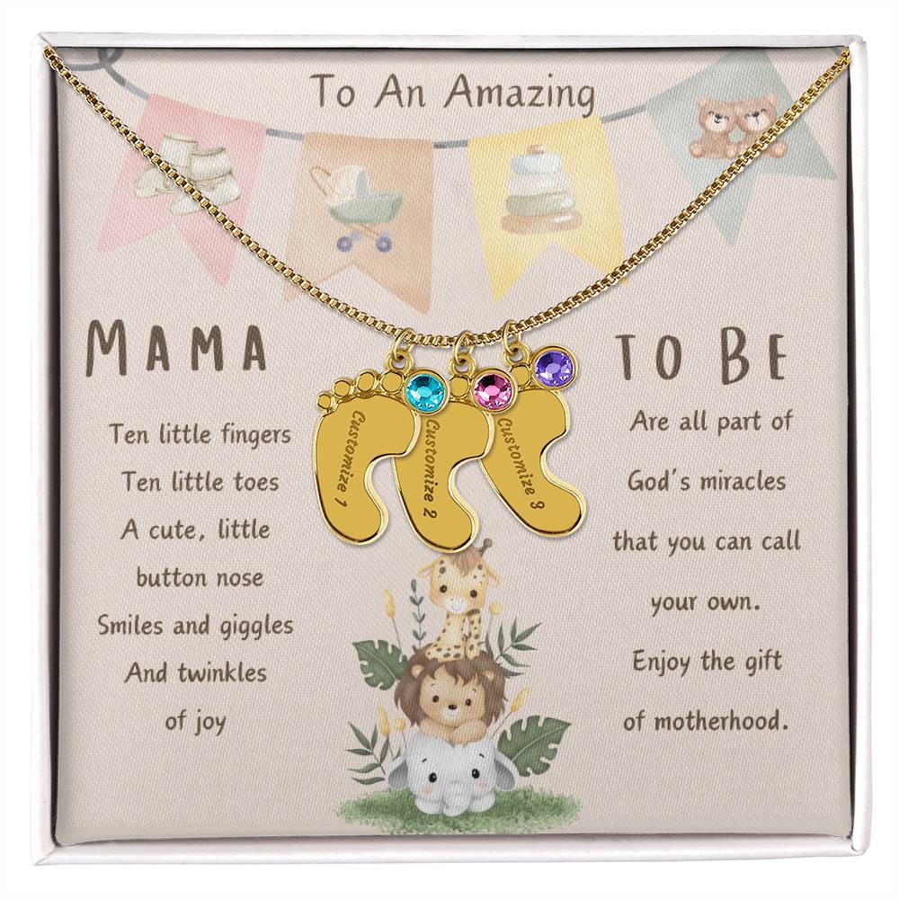 Mama To Be Engraved Baby Feet with Birthstones