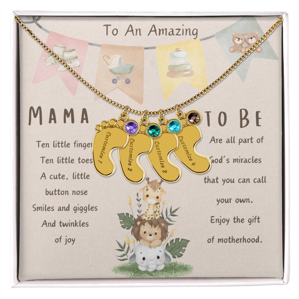 Mama To Be Engraved Baby Feet with Birthstones