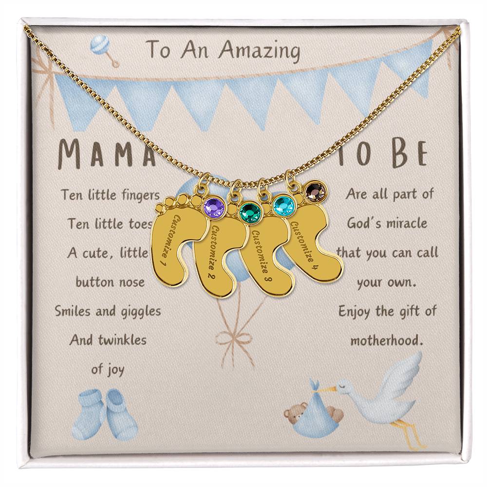 Mama To Be Engraved Baby Boy Feet with Birthstones