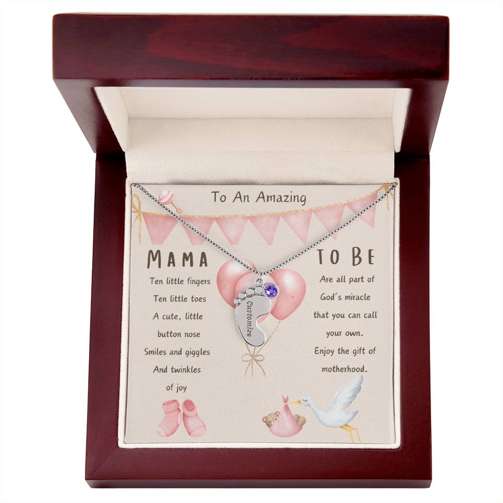 Mama To Be Engraved Baby Girl Feet with Birthstones