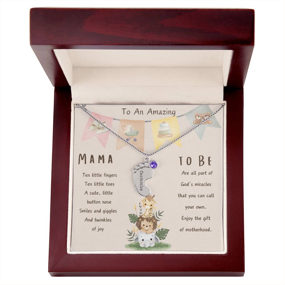 Mama To Be Engraved Baby Feet with Birthstones