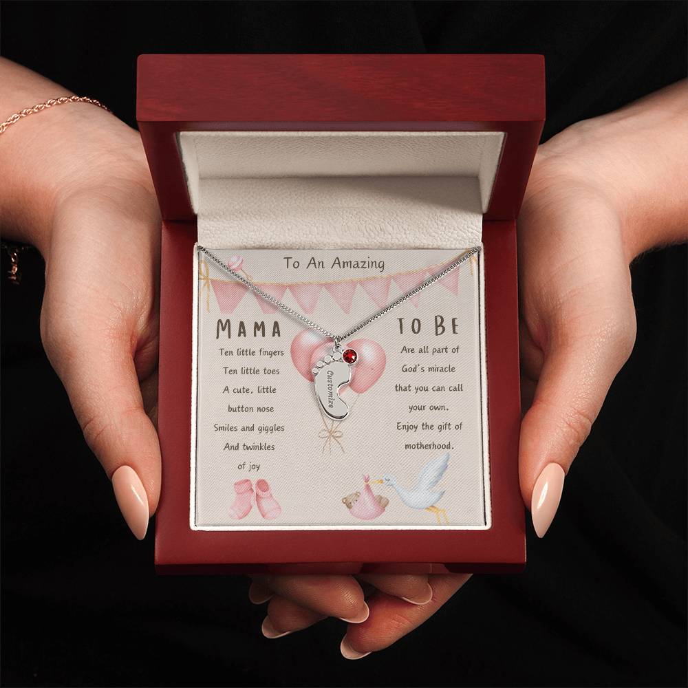 Mama To Be Engraved Baby Girl Feet with Birthstones