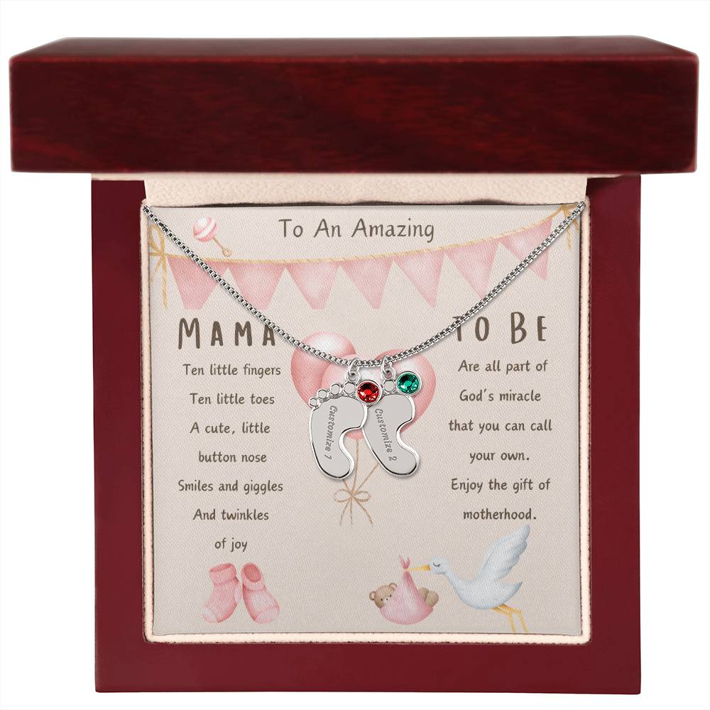 Mama To Be Engraved Baby Girl Feet with Birthstones