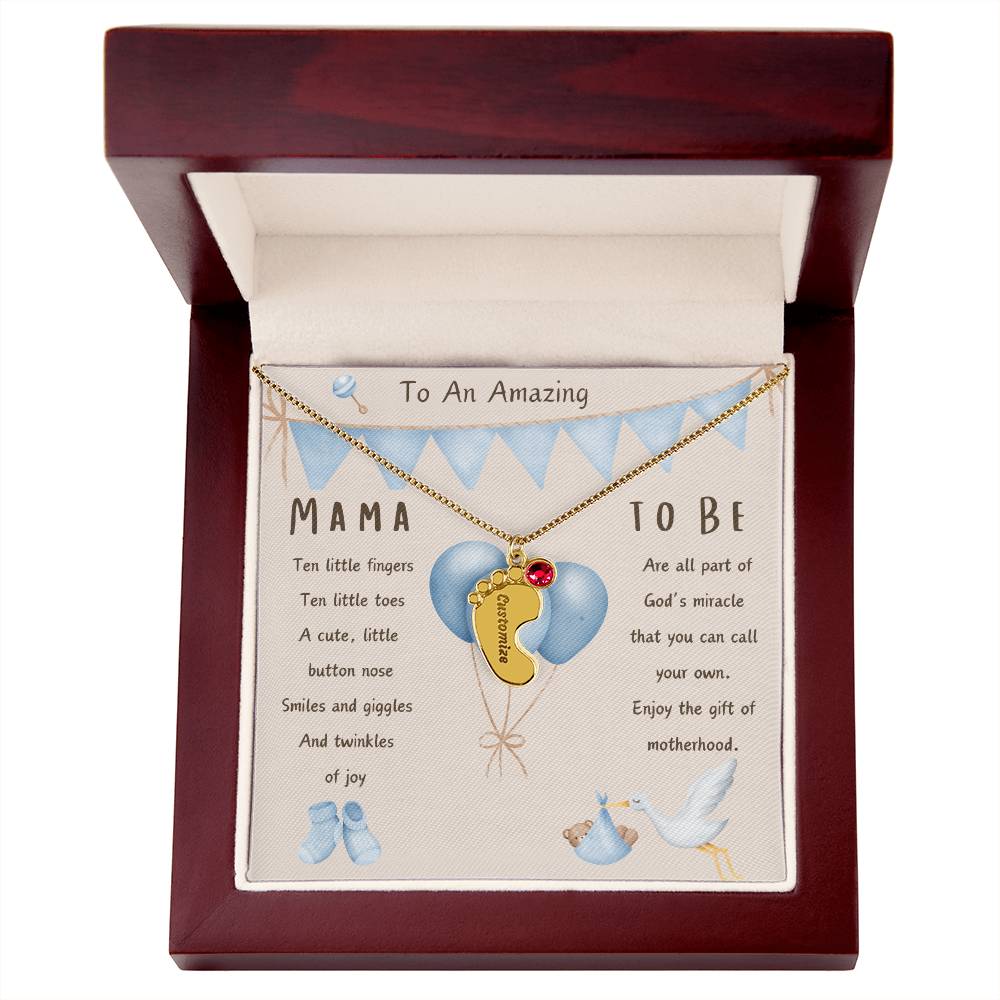 Mama To Be Engraved Baby Boy Feet with Birthstones