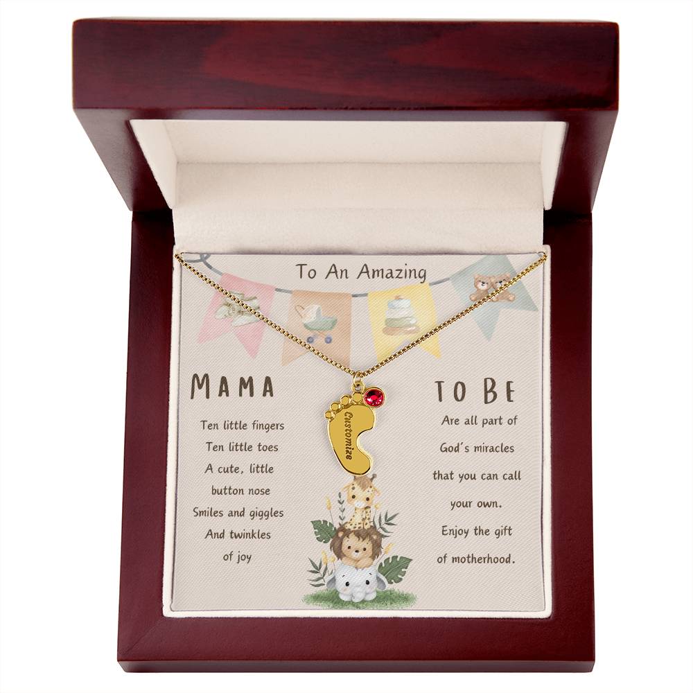 Mama To Be Engraved Baby Feet with Birthstones