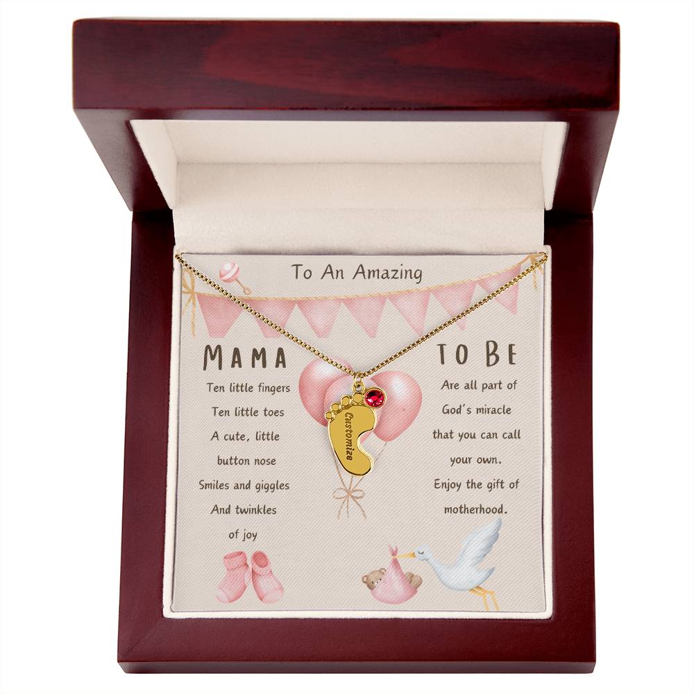 Mama To Be Engraved Baby Girl Feet with Birthstones