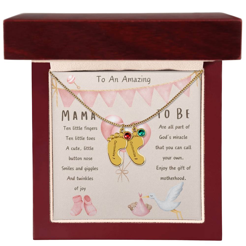 Mama To Be Engraved Baby Girl Feet with Birthstones