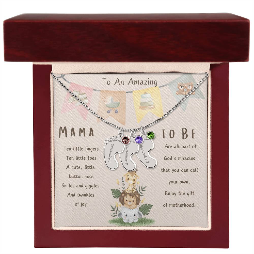 Mama To Be Engraved Baby Feet with Birthstones